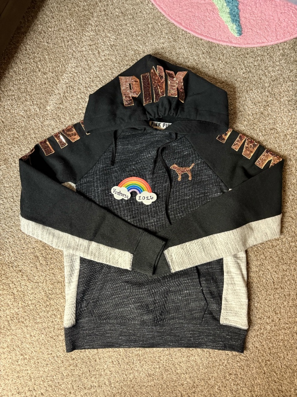 PINK ROSE GOLD BLING HOODIE (XS) RARE
